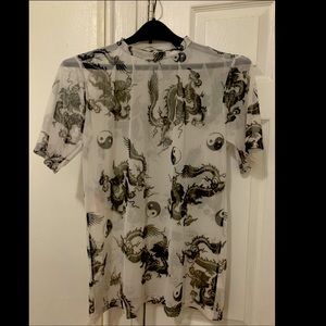 Fashion Nova Mesh Dragon Yin & Yang Oversized Top
